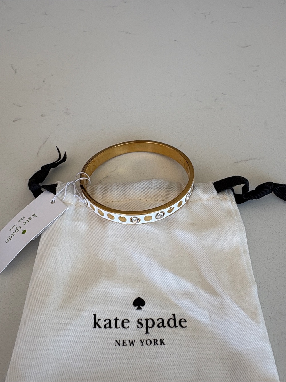 kate spade White and Gold Crystal Dot Enamel Bangle